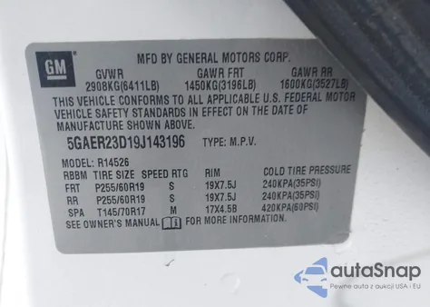 2009 Buick Enclave Cxl from USA, damaged, VIN 5GAER23D19J143196